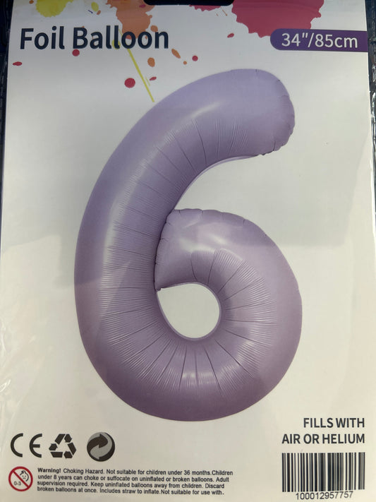 Matte Lavender Number 6 Balloon Foil Balloon 34"