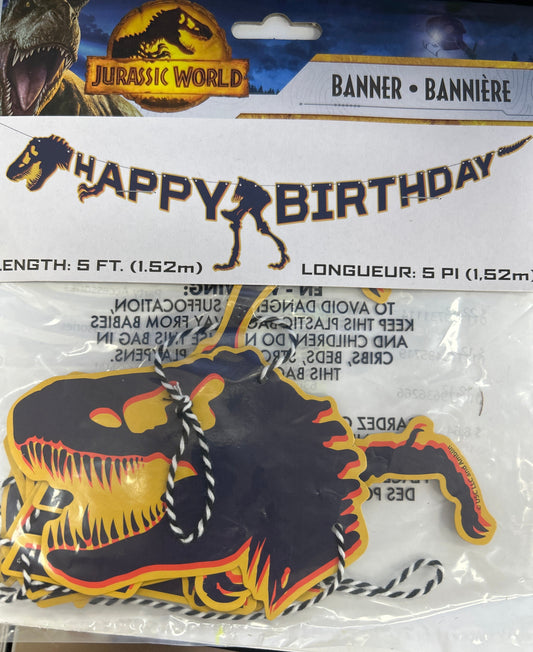 Jurassic World 3 Skeleton Happy Birthday Banner