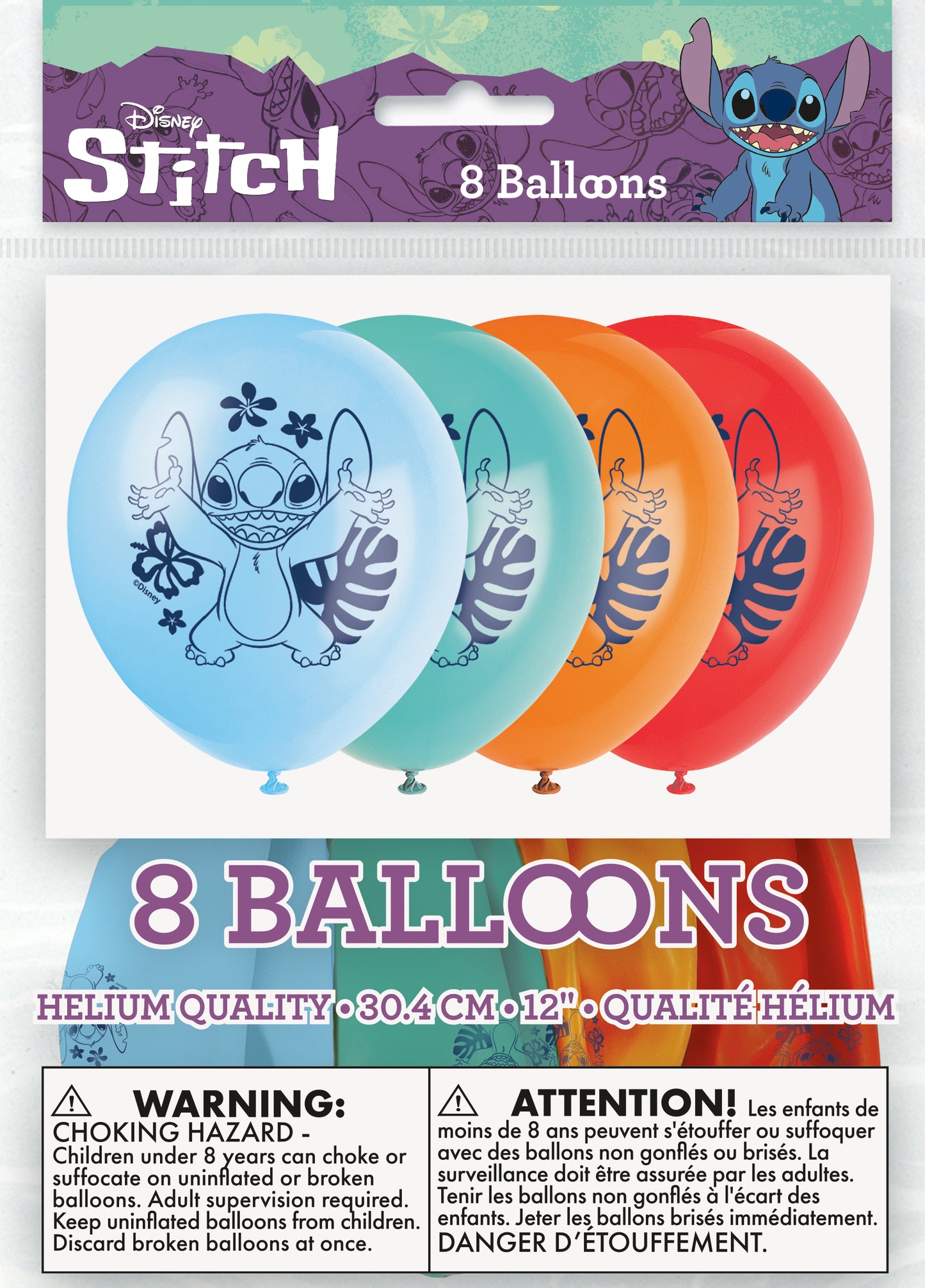 Globo de látex de 12" de Stitch, 8 unidades