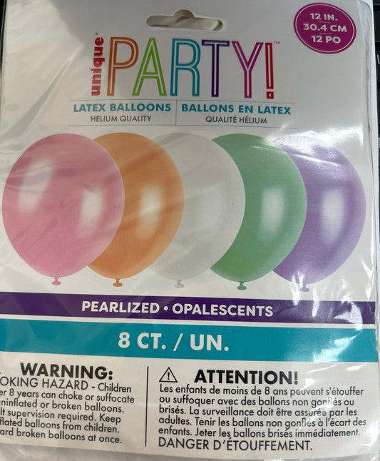 12” Latex Balloons 8ct Assorted Pastel