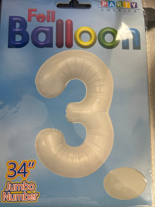 Cream Number 3 Balloon Foil Balloon 34"