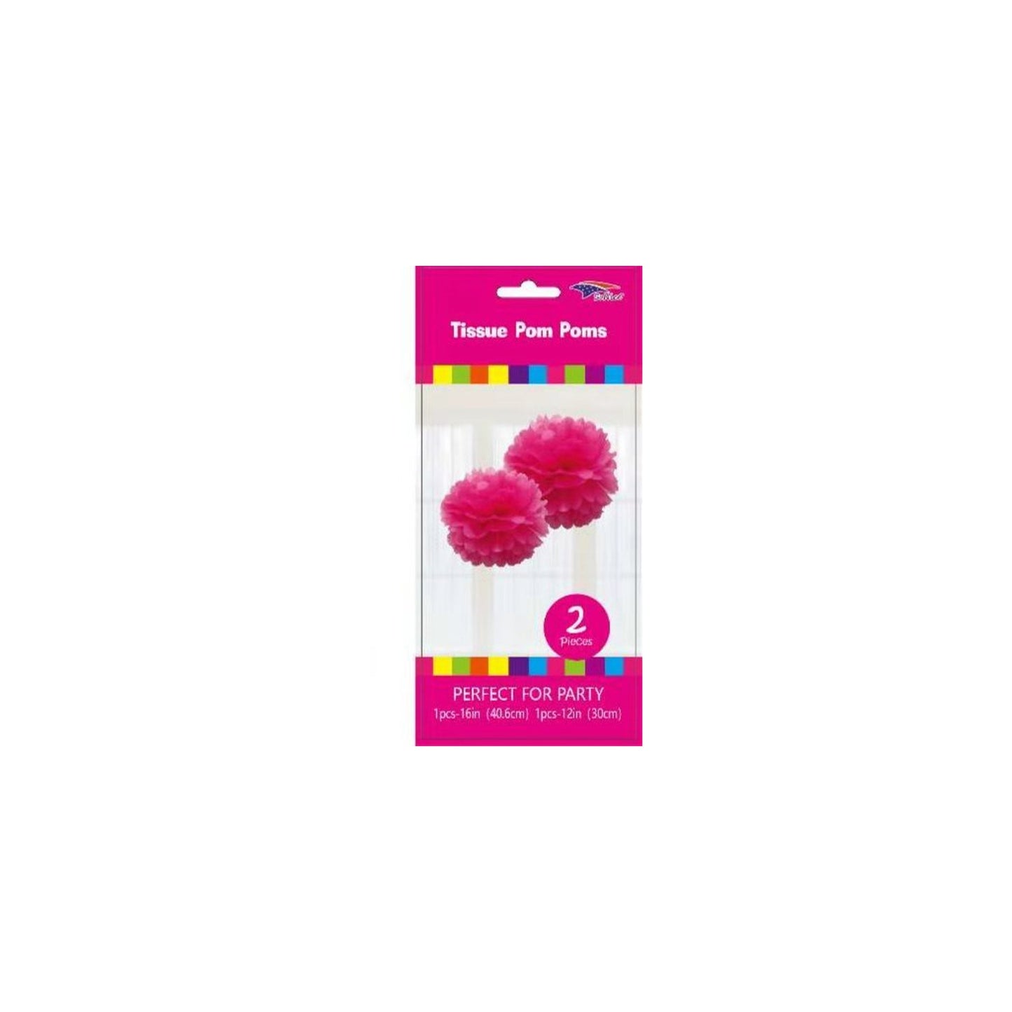 12'+16" Pom Poms Set Hot Pink 120Set/Cs