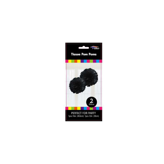 12'+16" Pom Poms Set Black 120Set/Cs