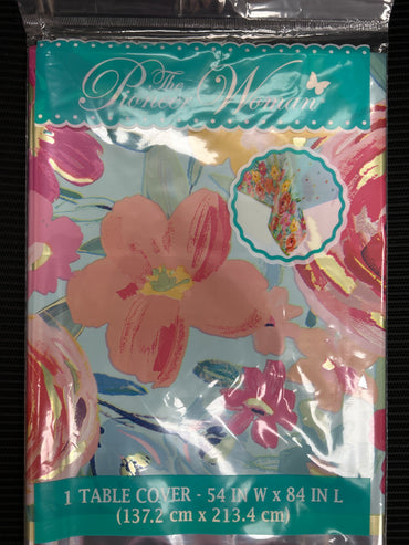 Floral Pink Foil Table Cover 54 inch x84 inch - Tableware (image 2)