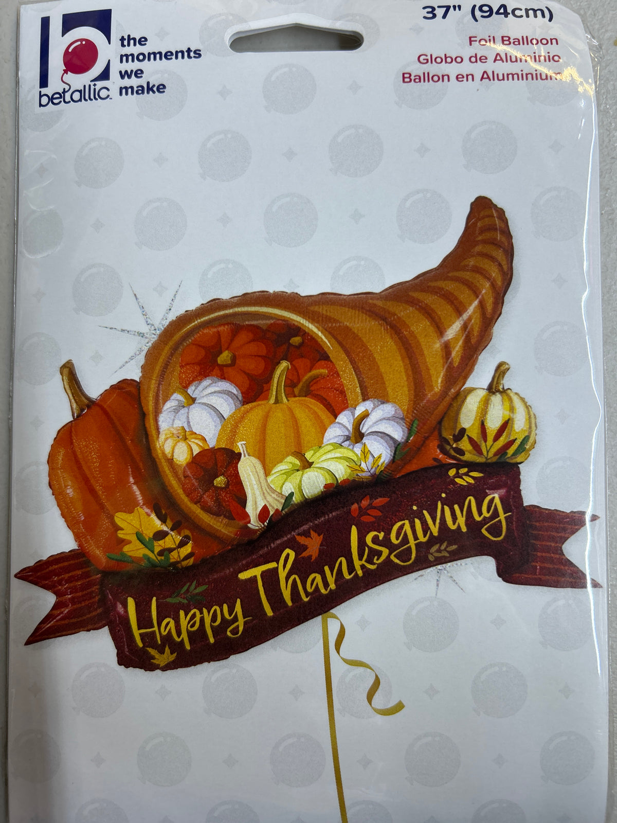37" Holo Shape Curnocopia Thanksgiving Banner Foil Balloon