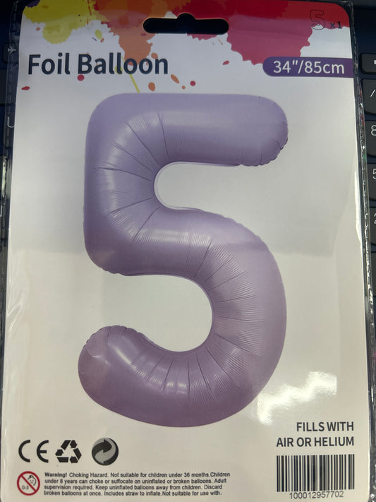 Matte Lavender Number 5 Balloon Foil Balloon 34"