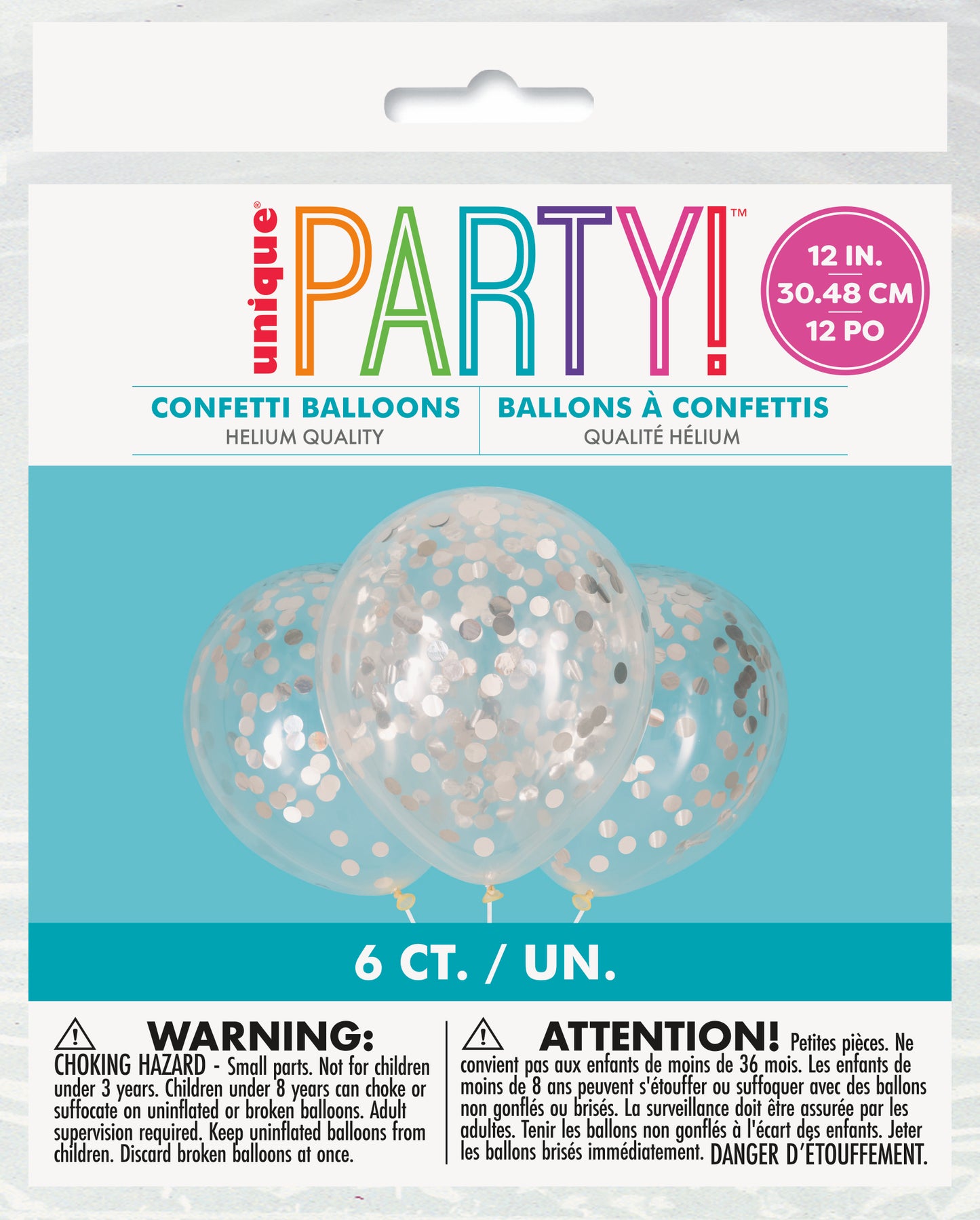 Confeti transparente, globo de látex de 12" con 6 unidades