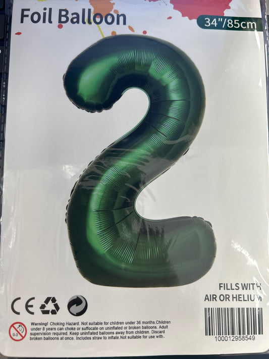 Emerald Green Number 2 Balloon Foil Balloon 34"