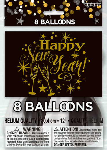 Glitter New Year 8ct Latex Balloon 12"