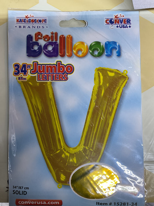 34” Gold Letter ‘V’ Balloon