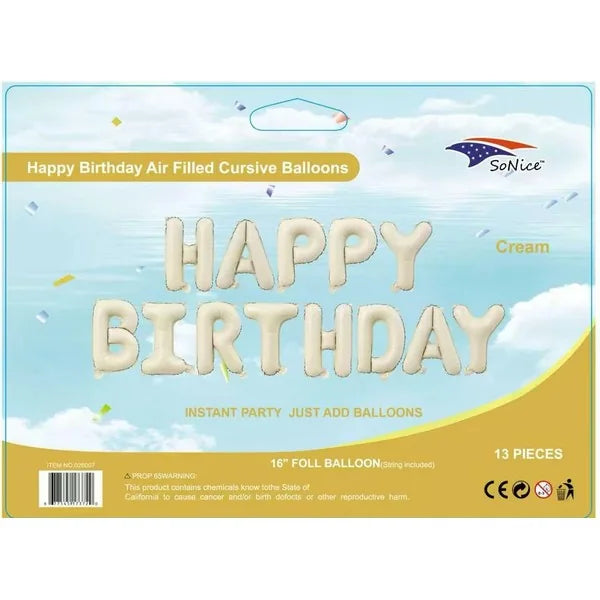 Happy Birthday Ivory Balloon Banner