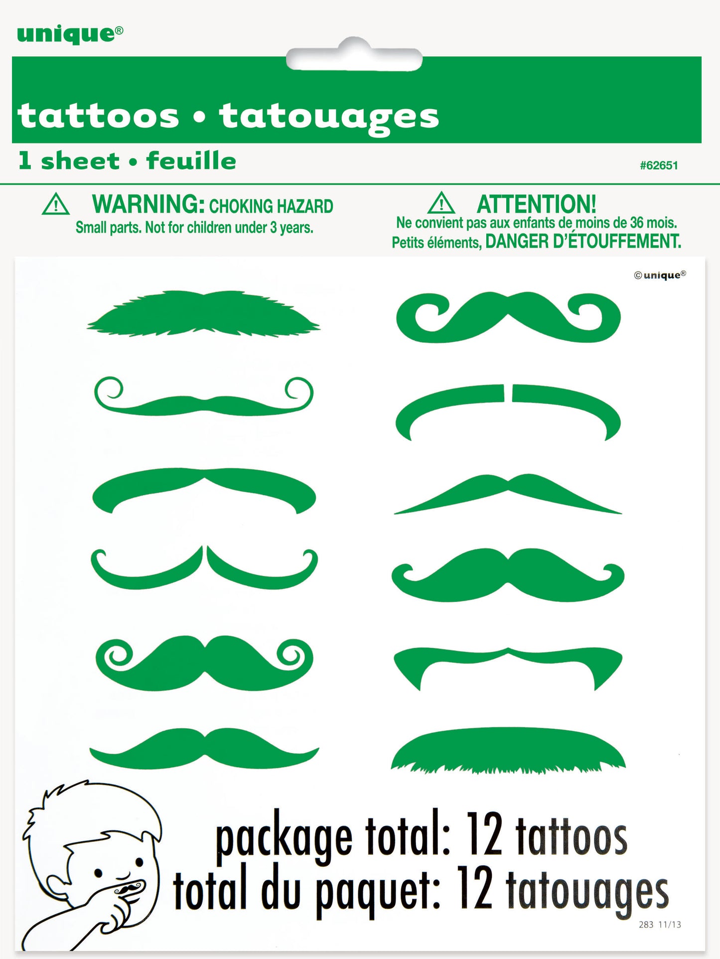 Tatuajes de dedo de bigote 12 pzas.