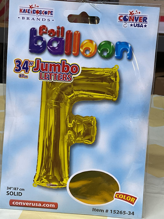 34” Gold Letter ‘F’ Balloon
