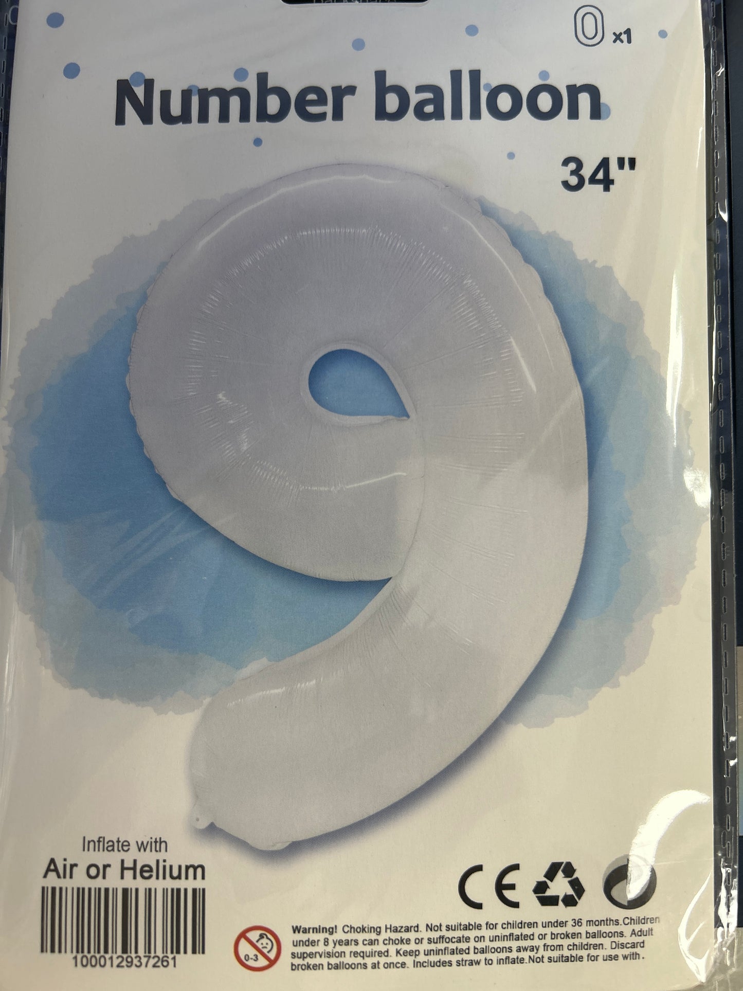 White Number 9 Balloon Foil Balloon 34"