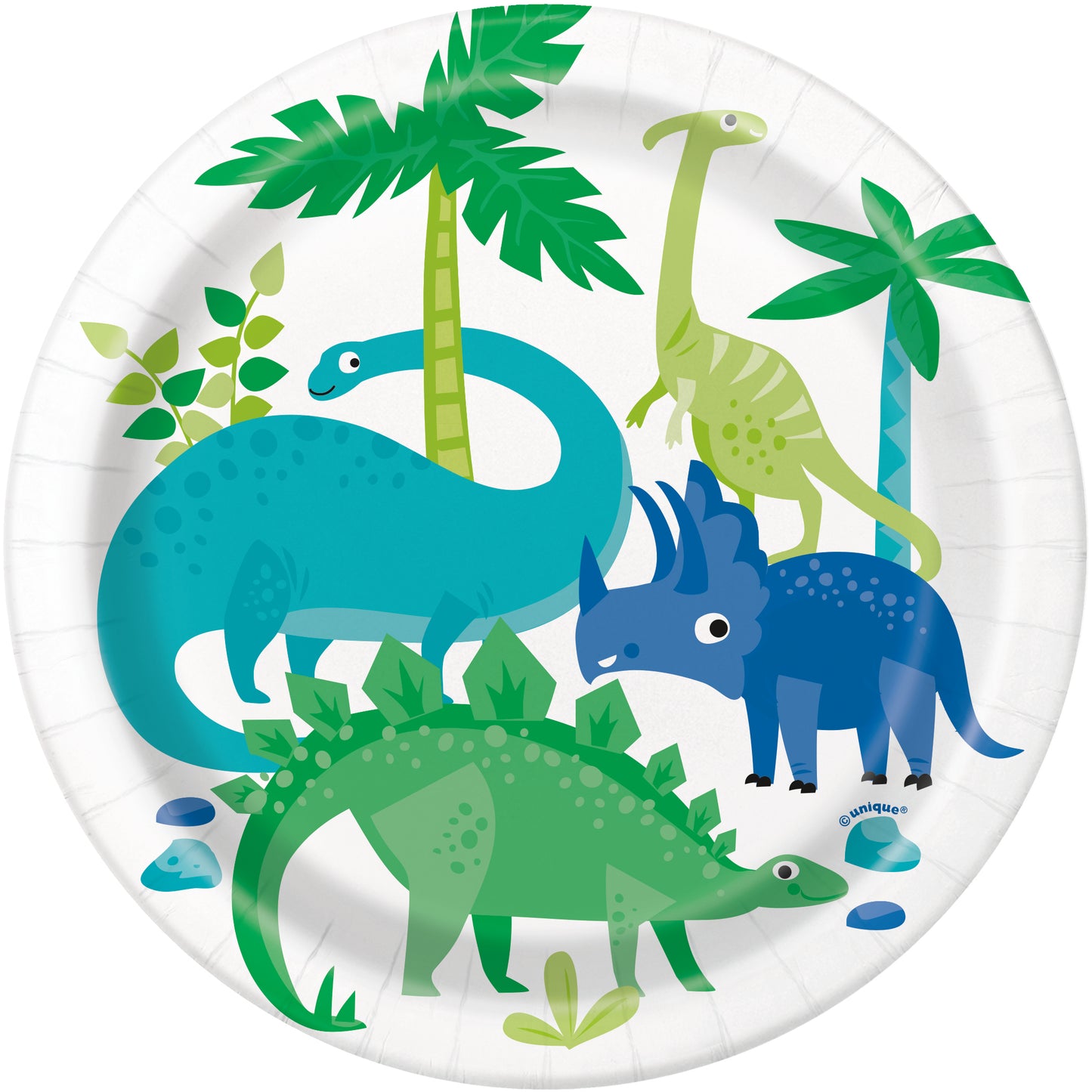 7" Plate Blue & Green Dinosaur 8ct