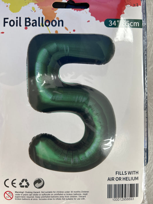 Emerald Green Number 5 Balloon Foil Balloon 34"
