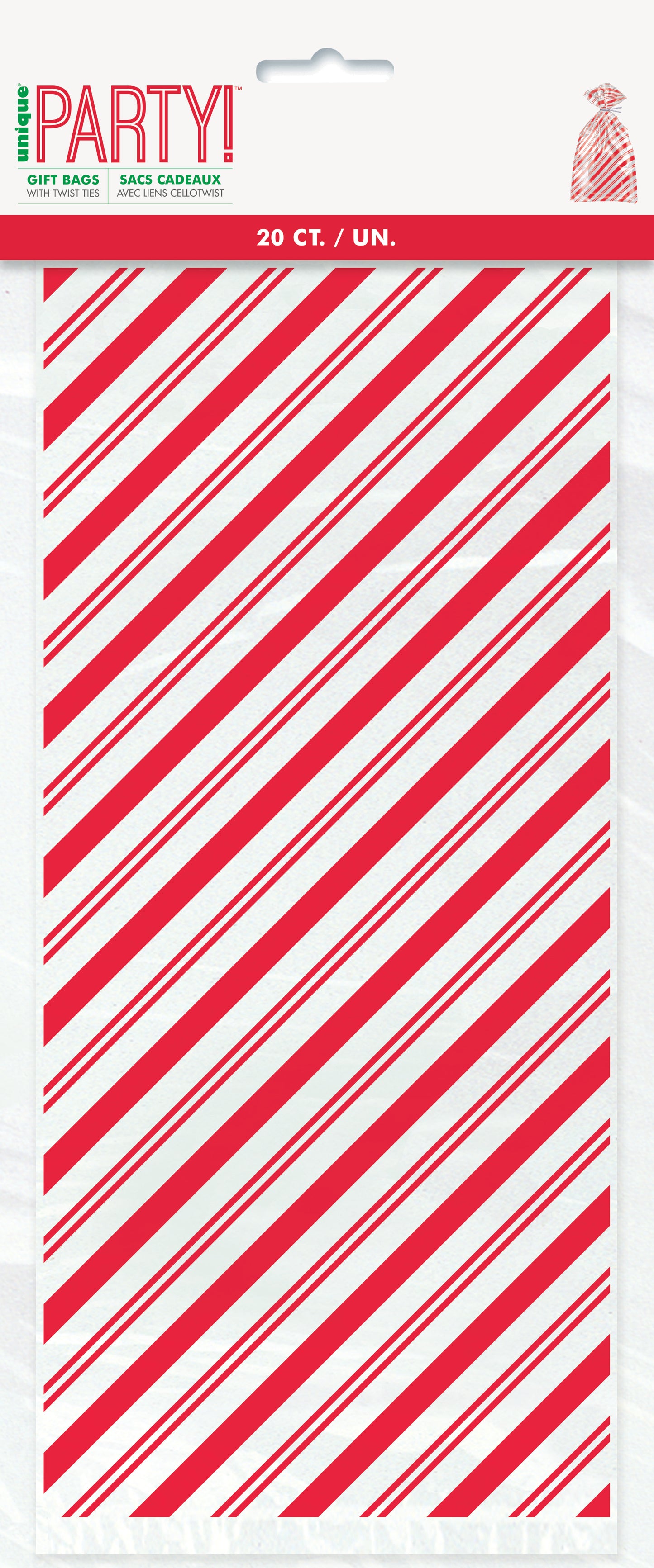 Red Stripe Cellophane Bags 20ct