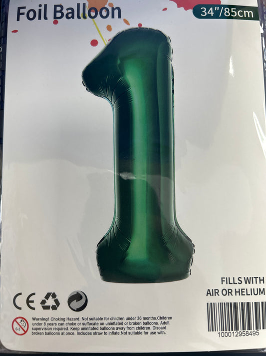 Emerald Green Number 1 Balloon Foil Balloon 34"