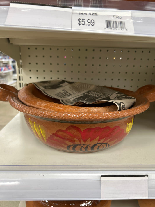 Red Clay Casserole with Lid Large
