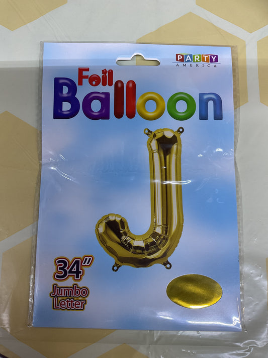 34” Gold Letter ‘J’ Balloon