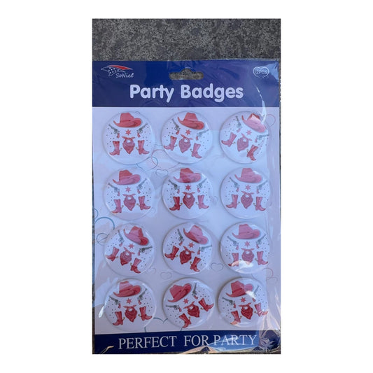 12 ct Party Badges Cowgirl 60Pk/Cs