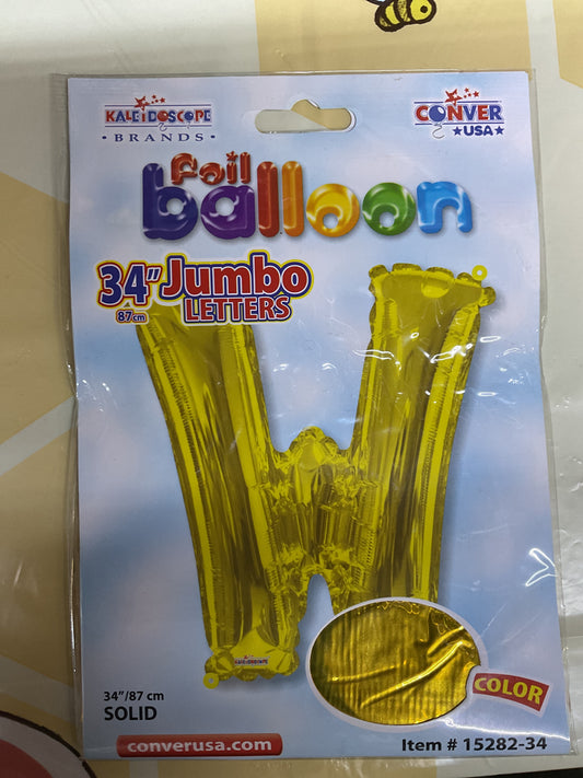 34” Gold Letter ‘W’ Balloon