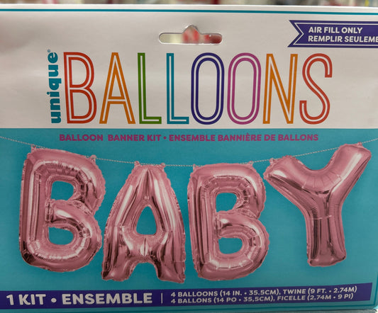 Pink Baby 14" Foil Letter Balloon Banner Kit
