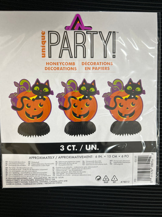 Decoración Mini Panal Gato y Calabaza 6" 3 piezas