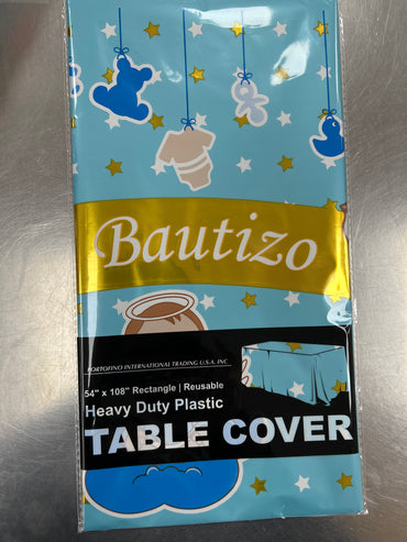 Plastic Foil Table Cover Mi Bautizo Blue