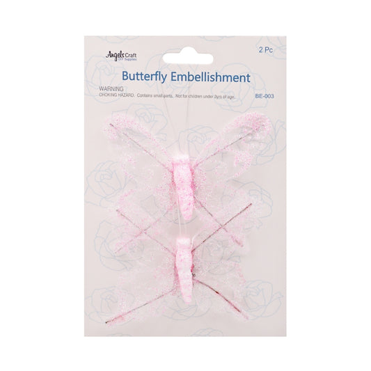 Butterfly Embellishment Light Pink 2pc