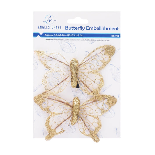 Butterfly Embellishment Gold 2pc