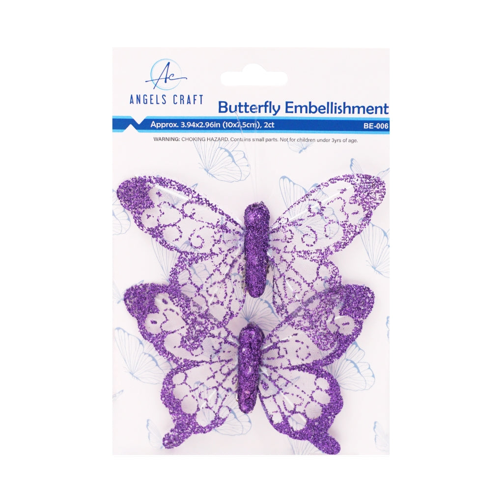 Butterfly Embellishment Purple 2pc