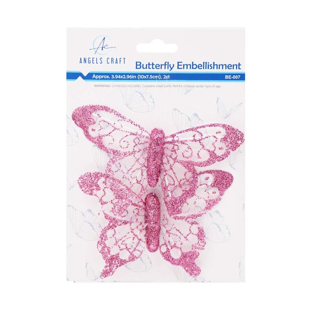 Butterfly Embellishment Rose Pink 2pc