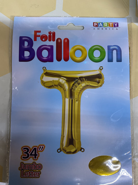 34” Gold Letter ‘T’ Balloon