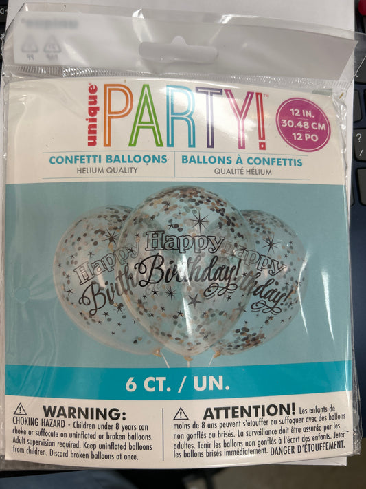 Glittering Birthday Clear Latex Balloons W/ Confetti 6ct