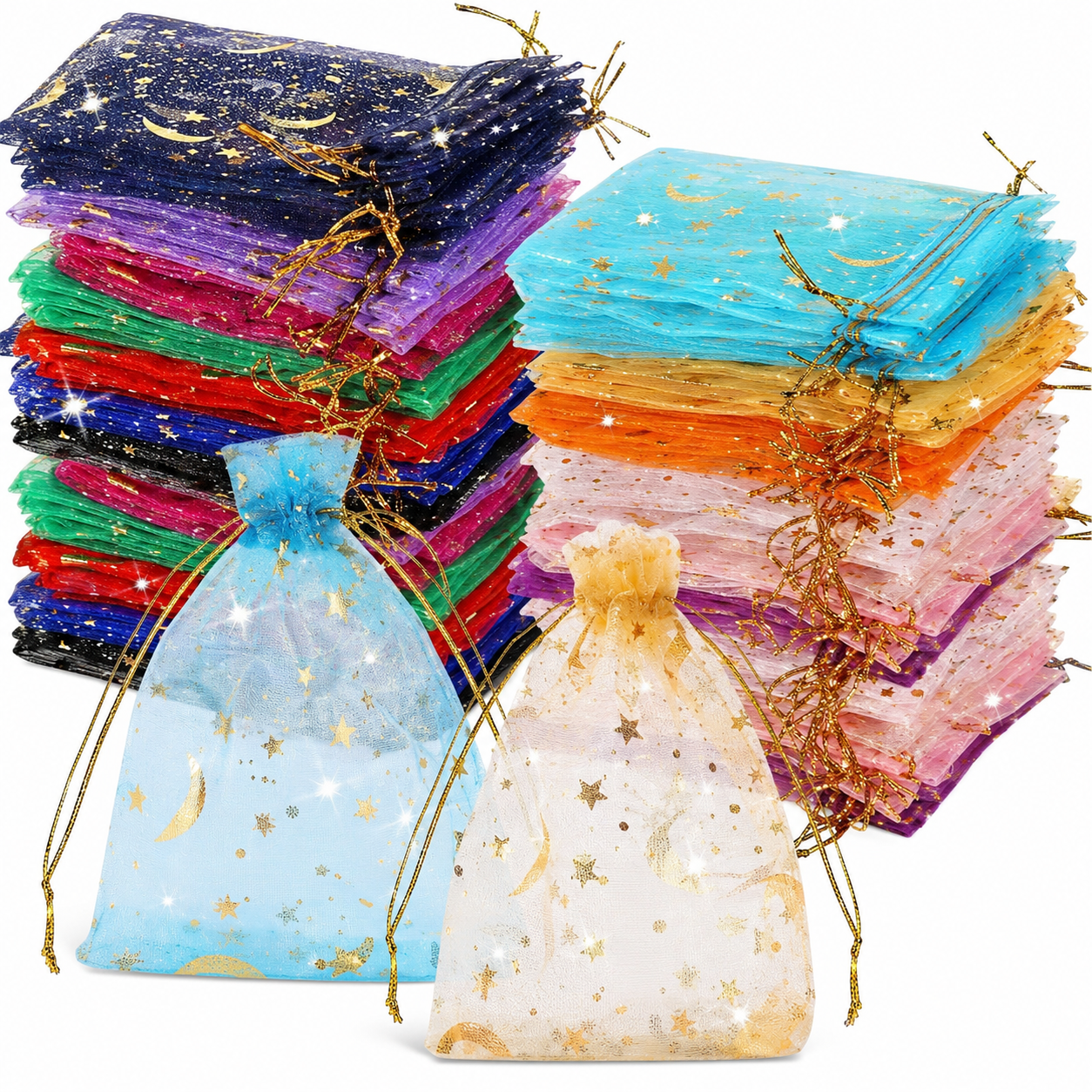 Moon Stars Drawstring Organza Bags