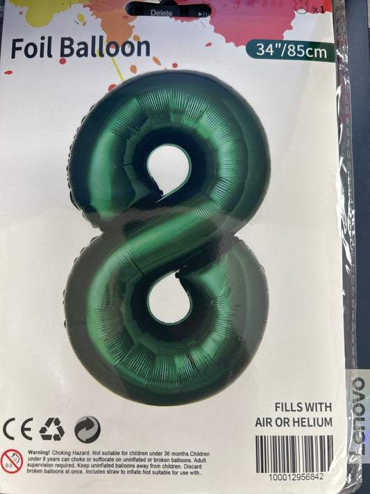 Emerald Green Number 8 Balloon Foil Balloon 34"
