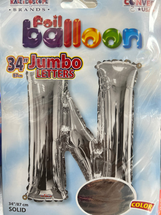 34” Silver Letter ‘N’ Balloon