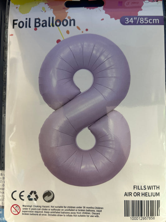 Matte Lavender Number 8 Balloon Foil Balloon 34"