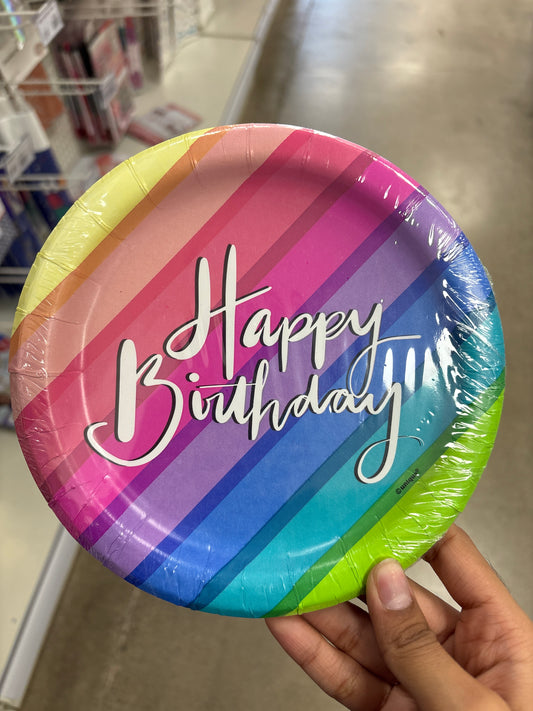 7" Plates Balloon/Rainbow Birthday 8ct