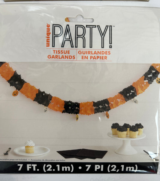 Guirnalda de Papel Tisú Calabaza Halloween Bash 7 pies