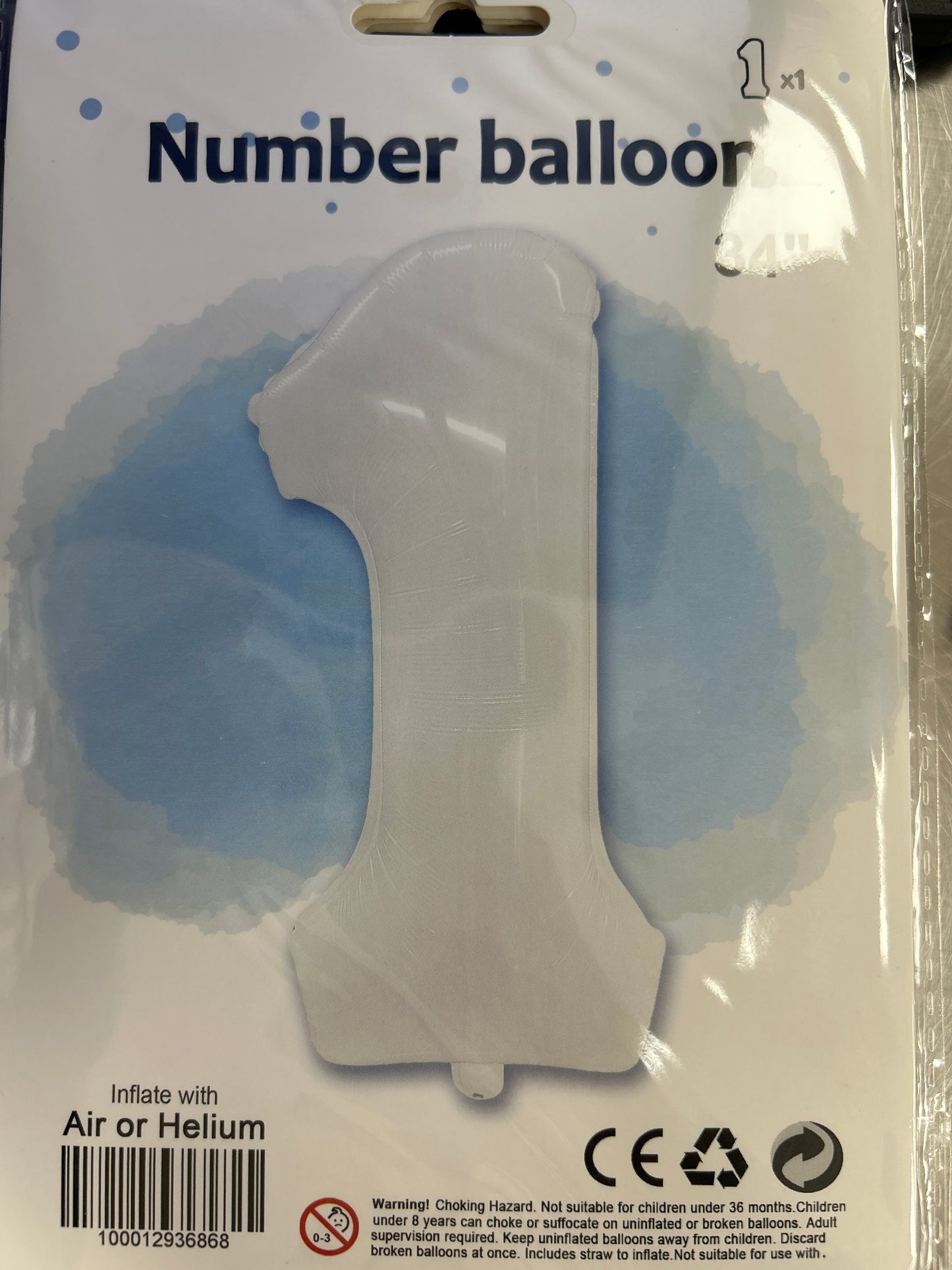 White Number 1 Balloon Foil Balloon 34"