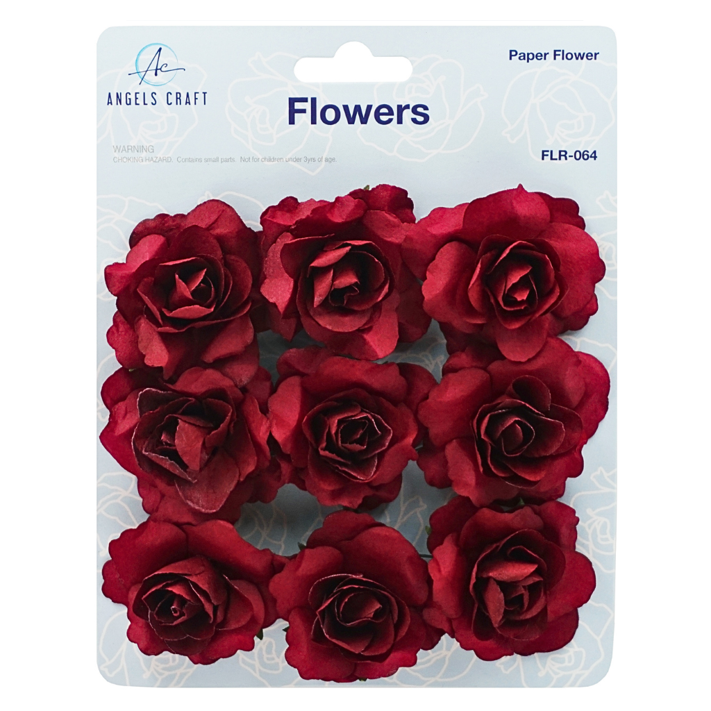 Flor de papel de 5 cm, color burdeos, 9 unidades