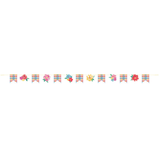 Floral Pink Paper Pennant Garland 9ft