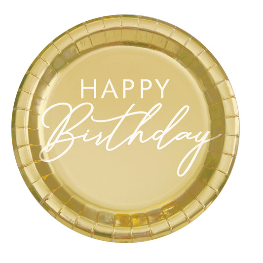 Happy Birthday 9” Gold Plates 8CT
