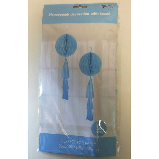 Honeycomb + Tassel Light Blue 2pc
