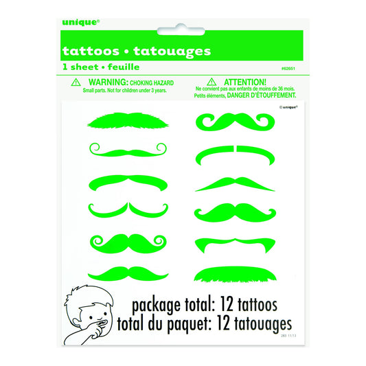Mustache Finger Tattoos 12ct