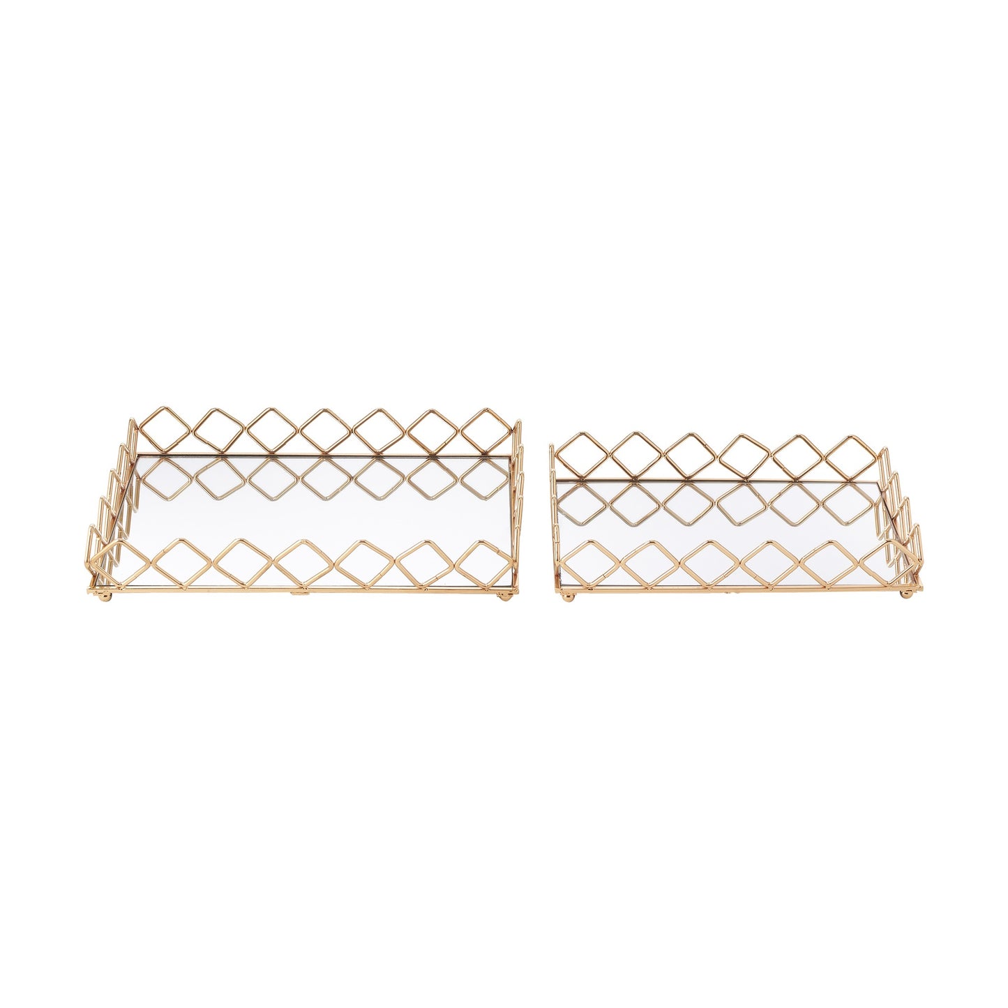 Rectangle Tray with Mirror 2pc Gold