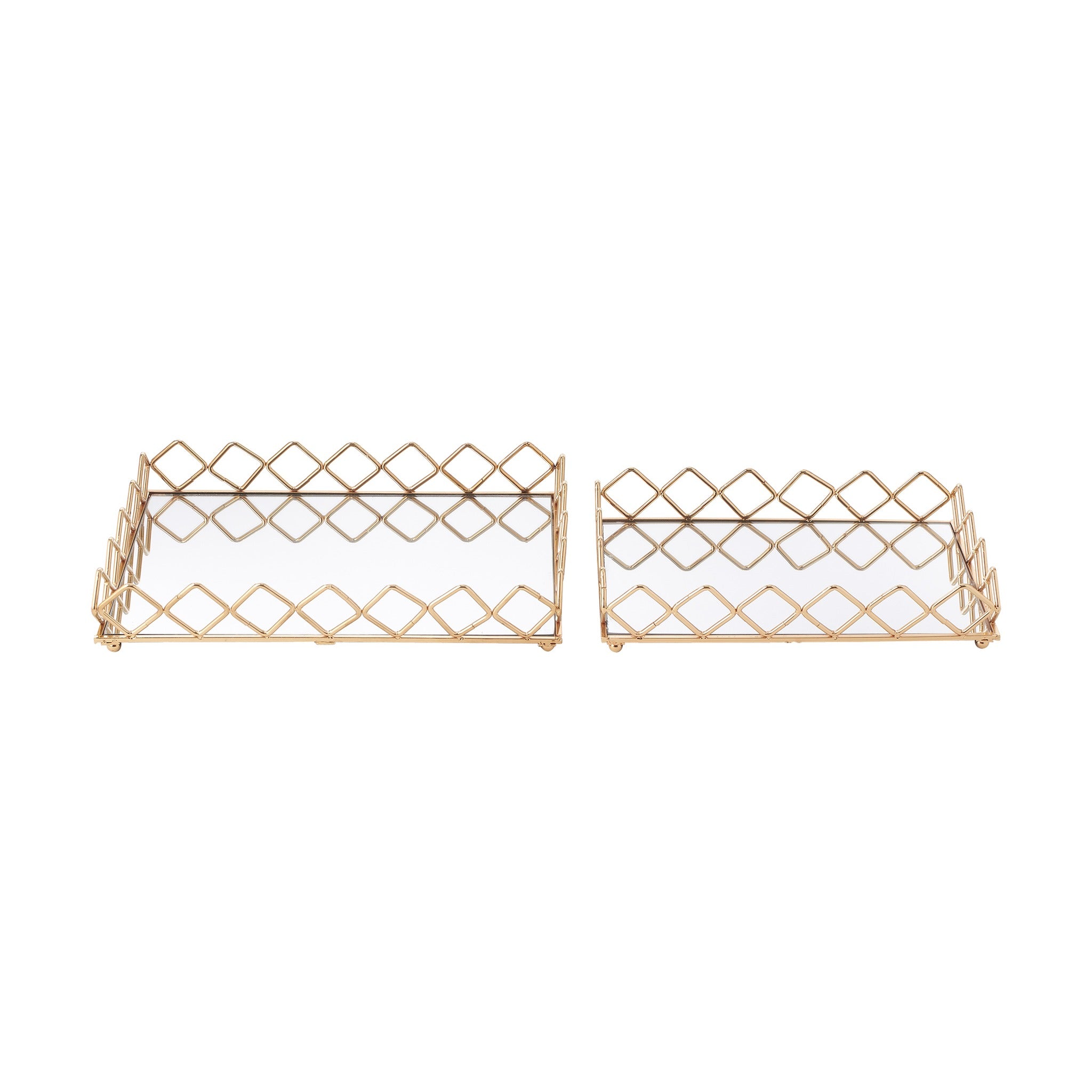 Rectangle Tray with Mirror 2pc Gold