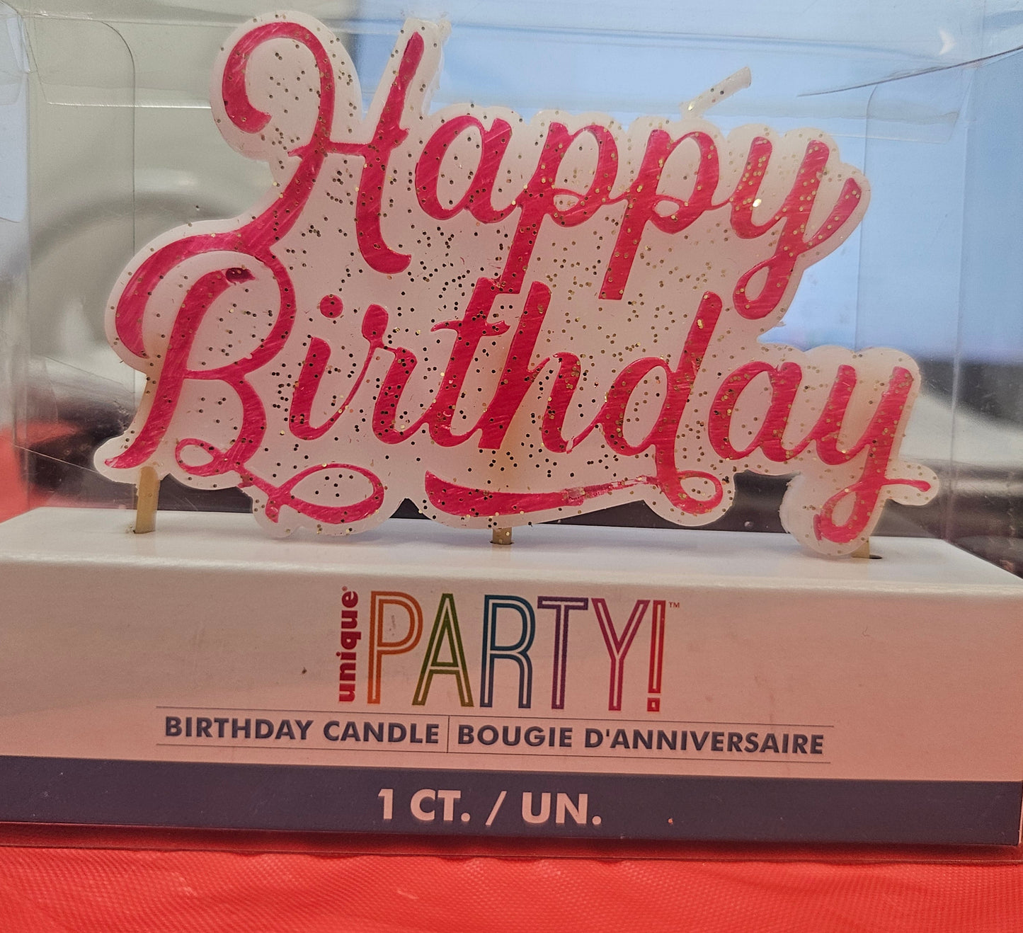 Vela de cumpleaños rosa con brillantina 1ud